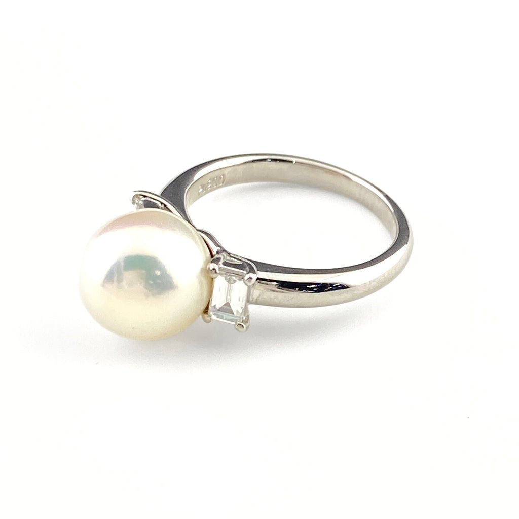 パール デザインリング プラチナ 指輪 メレダイヤ 真珠 リング 11号 Pt900 ダイヤモンド レディース 【中古】nbjwl