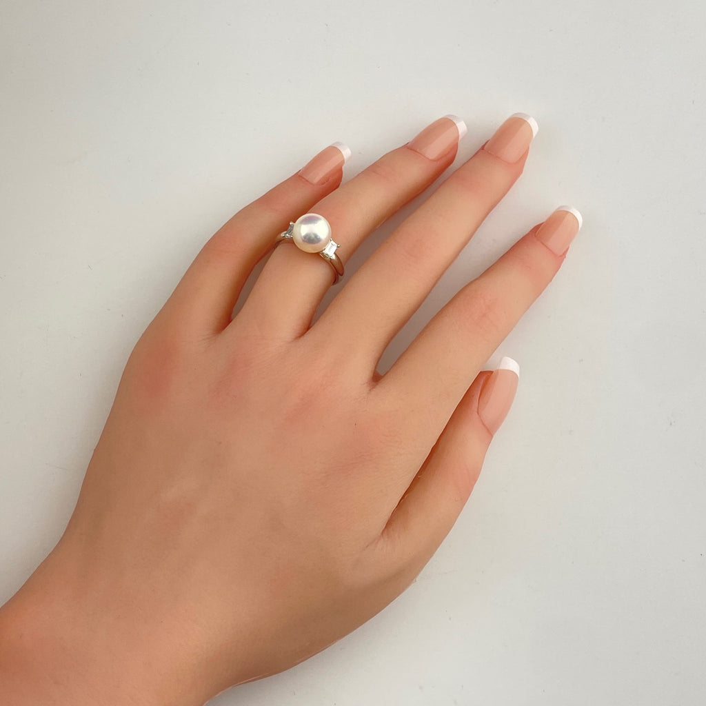 パール デザインリング プラチナ 指輪 メレダイヤ 真珠 リング 11号 Pt900 ダイヤモンド レディース 【中古】nbjwl