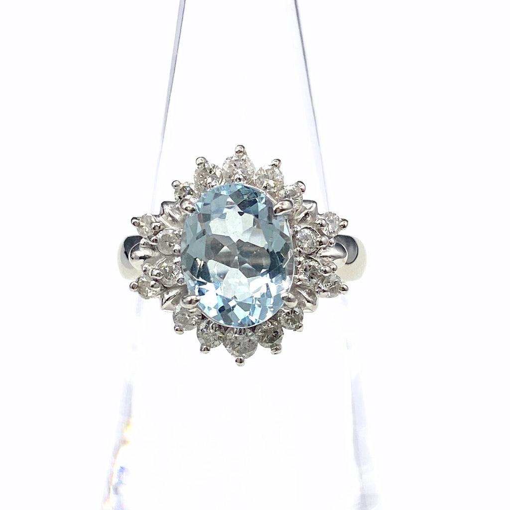 アクアマリン デザインリング プラチナ 指輪 メレダイヤ リング 11.5号 Pt900 アクアマリン ダイヤモンド レディース 【中古】nbjwl