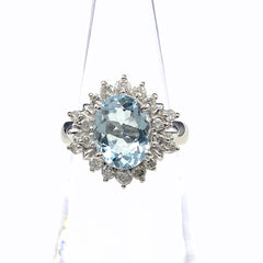 アクアマリン デザインリング プラチナ 指輪 メレダイヤ リング 11.5号 Pt900 アクアマリン ダイヤモンド レディース 【中古】nbjwl