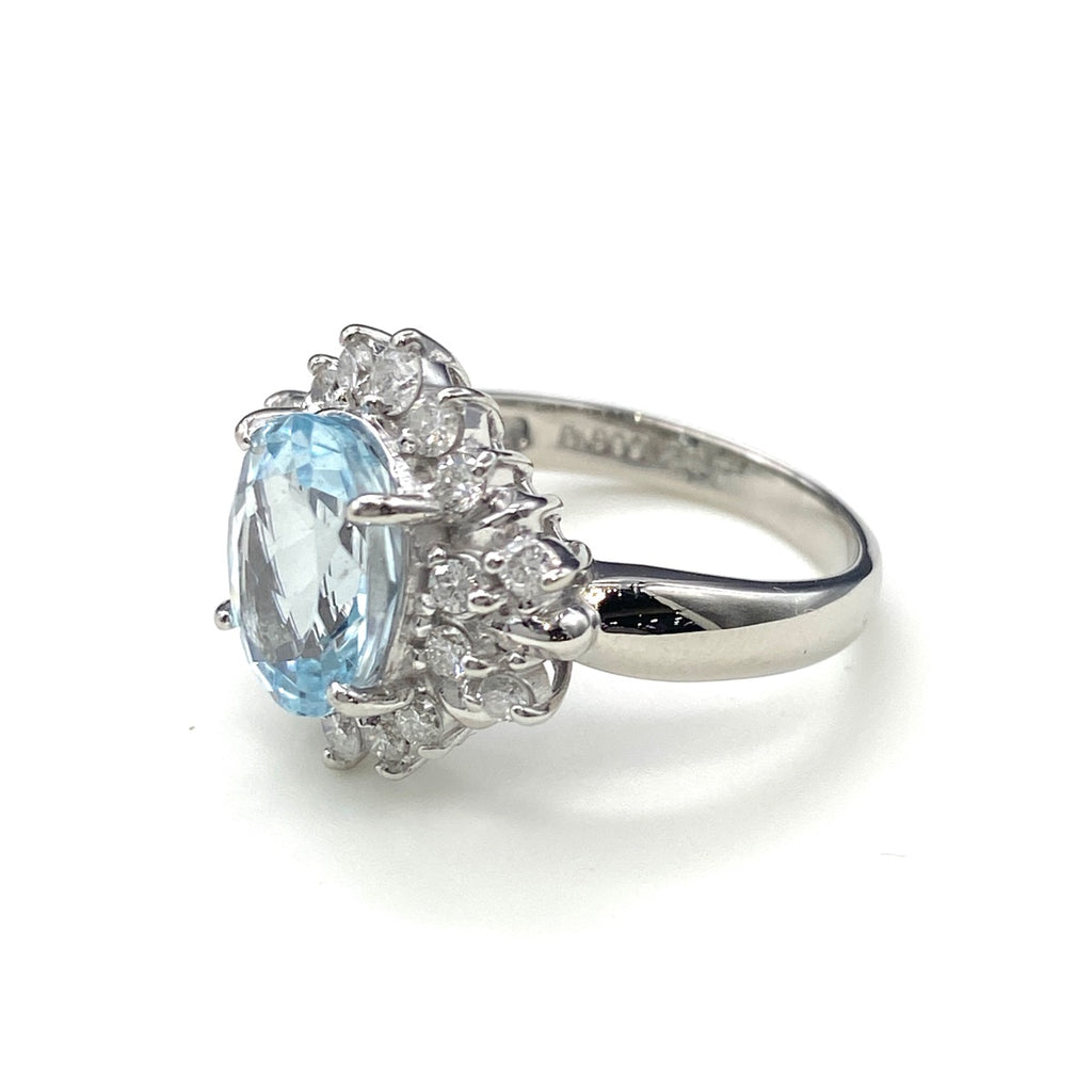 アクアマリン デザインリング プラチナ 指輪 メレダイヤ リング 11.5号 Pt900 アクアマリン ダイヤモンド レディース 【中古】nbjwl