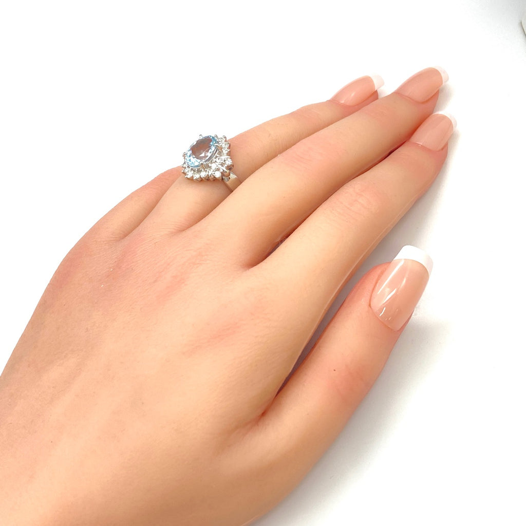 アクアマリン デザインリング プラチナ 指輪 メレダイヤ リング 11.5号 Pt900 アクアマリン ダイヤモンド レディース 【中古】nbjwl