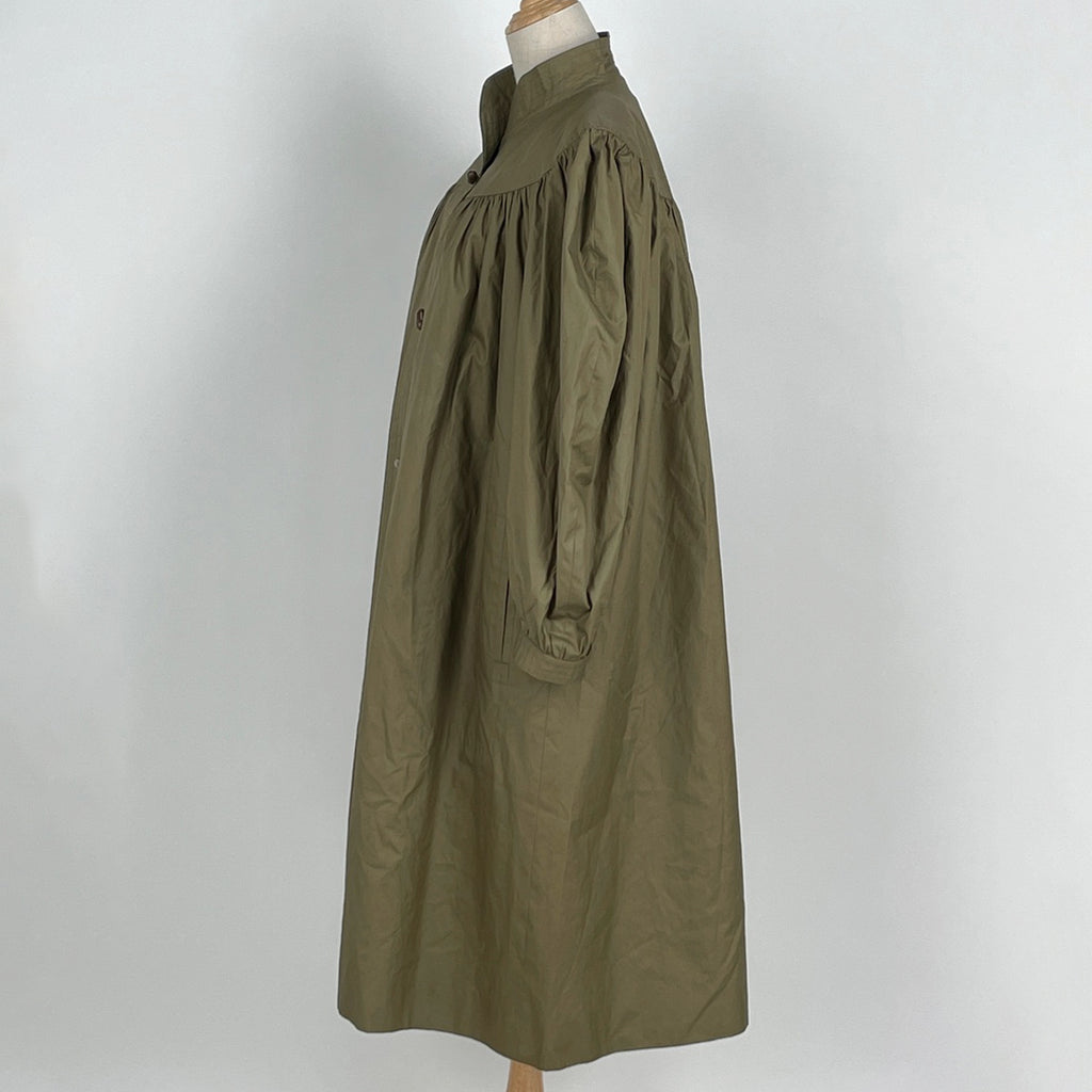 イヴ・サンローラン ロングコート カーキ ライナー付き ギャザー アウター その他コート 綿 グリーンベージュ レディース 【中古】brapp
