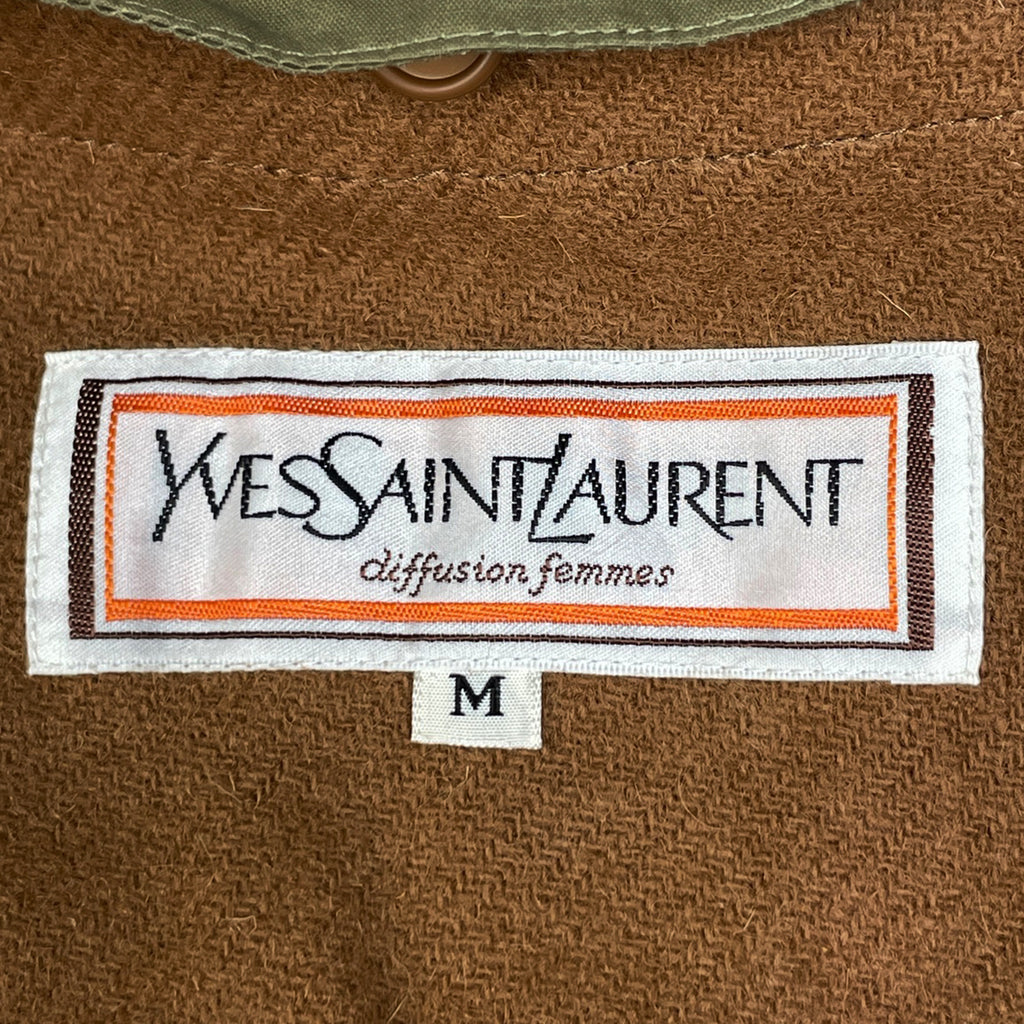 イヴ・サンローラン ロングコート カーキ ライナー付き ギャザー アウター その他コート 綿 グリーンベージュ レディース 【中古】brapp