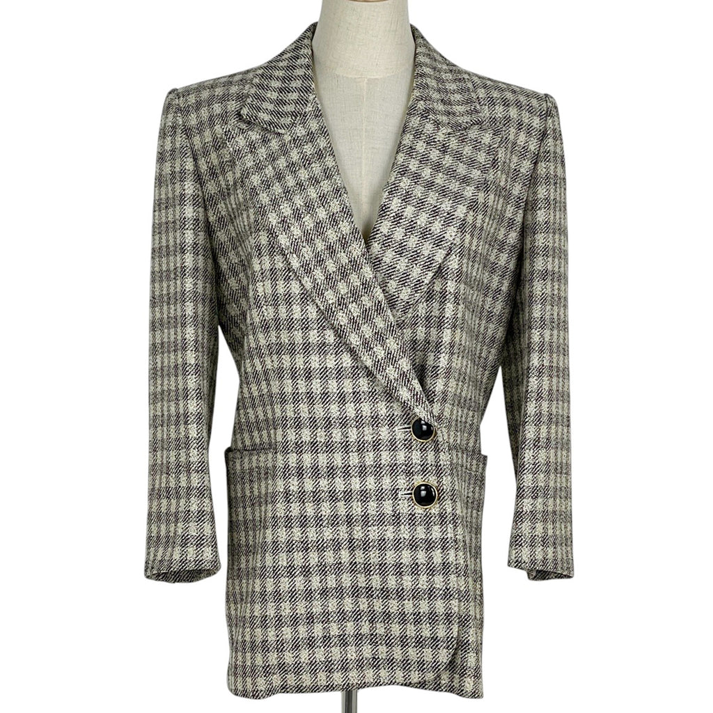 クリスチャンディオール チェック柄 テーラードジャケット アウター 絹 毛 ブラック アイボリー レディース 【中古】brapp