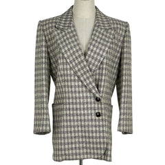 クリスチャンディオール チェック柄 テーラードジャケット アウター 絹 毛 ブラック アイボリー レディース 【中古】brapp