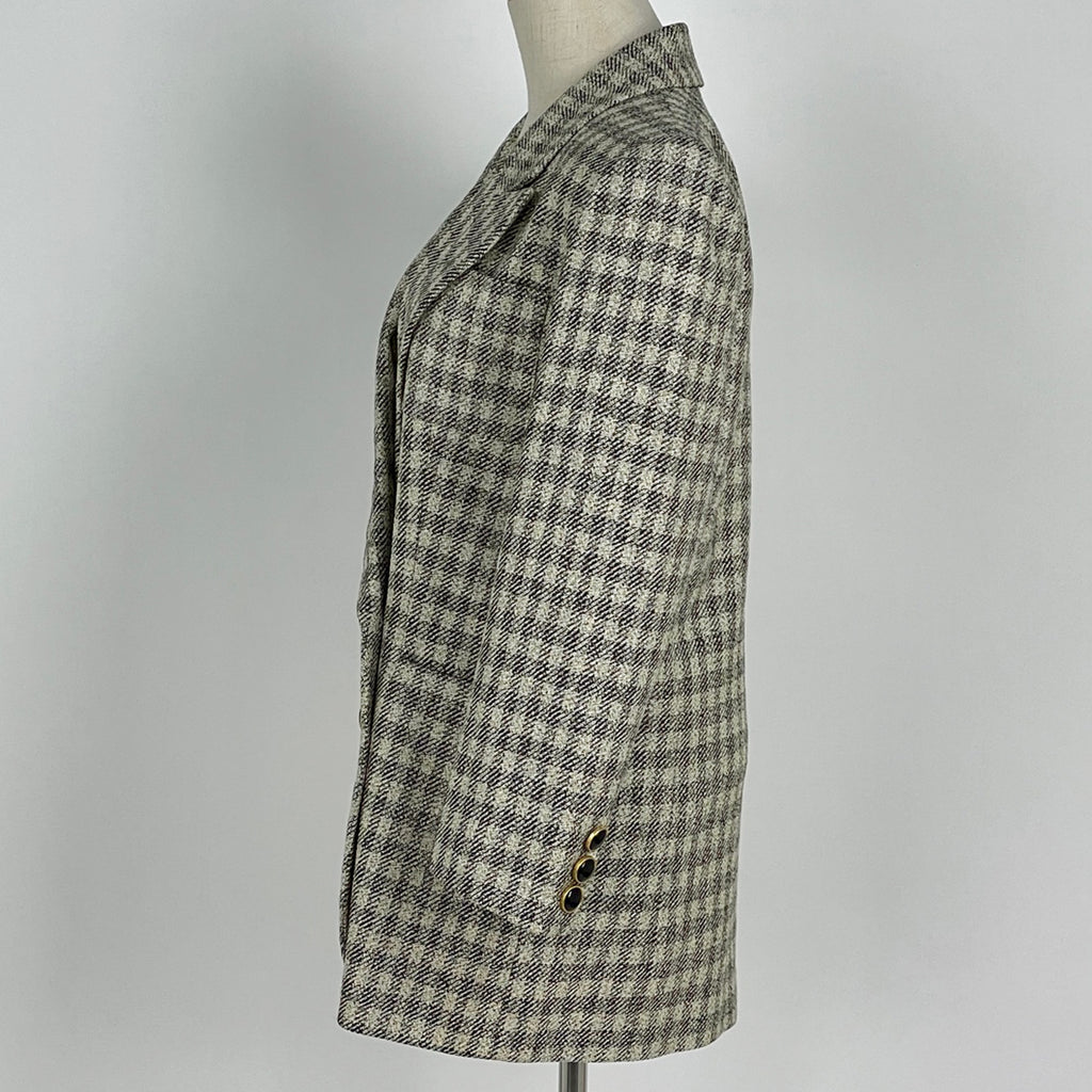 クリスチャンディオール チェック柄 テーラードジャケット アウター 絹 毛 ブラック アイボリー レディース 【中古】brapp