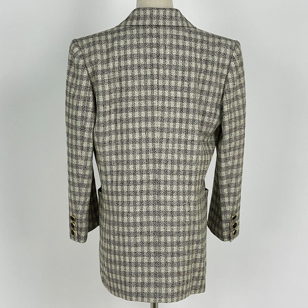 クリスチャンディオール チェック柄 テーラードジャケット アウター 絹 毛 ブラック アイボリー レディース 【中古】brapp