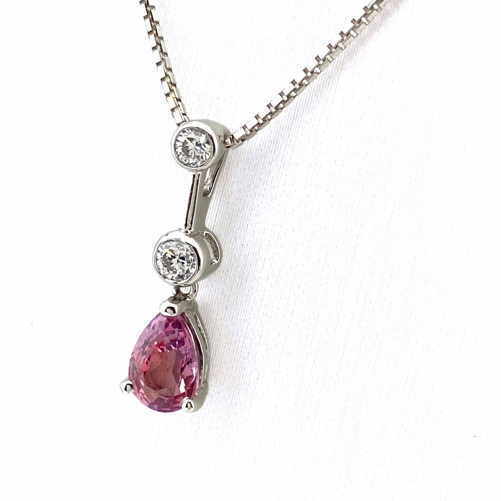 ピンクサファイア デザインネックレス WG ホワイトゴールド プラチナ ペンダント メレダイヤ ダイヤモンド ネックレス K18 WG Pt900 レディース 【中古】nbjwl