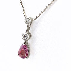 ピンクサファイア デザインネックレス WG ホワイトゴールド プラチナ ペンダント メレダイヤ ダイヤモンド ネックレス K18 WG Pt900 レディース 【中古】nbjwl