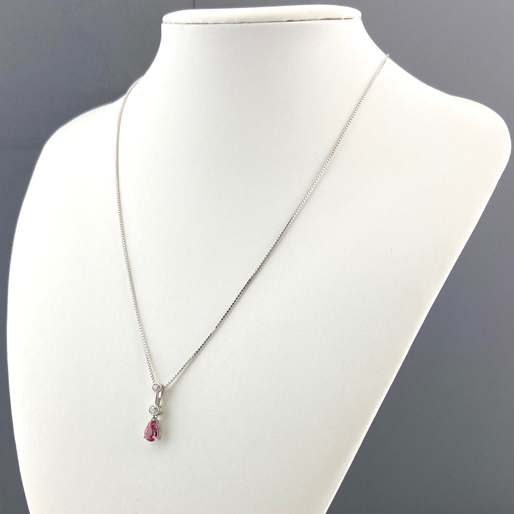 ピンクサファイア デザインネックレス WG ホワイトゴールド プラチナ ペンダント メレダイヤ ダイヤモンド ネックレス K18 WG Pt900 レディース 【中古】nbjwl