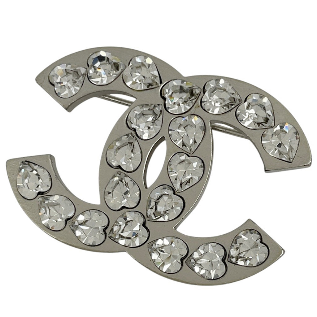 シャネル ココマーク ラインストーン ブローチ CCマーク ブローチ メタル シルバー レディース 【中古】bracc