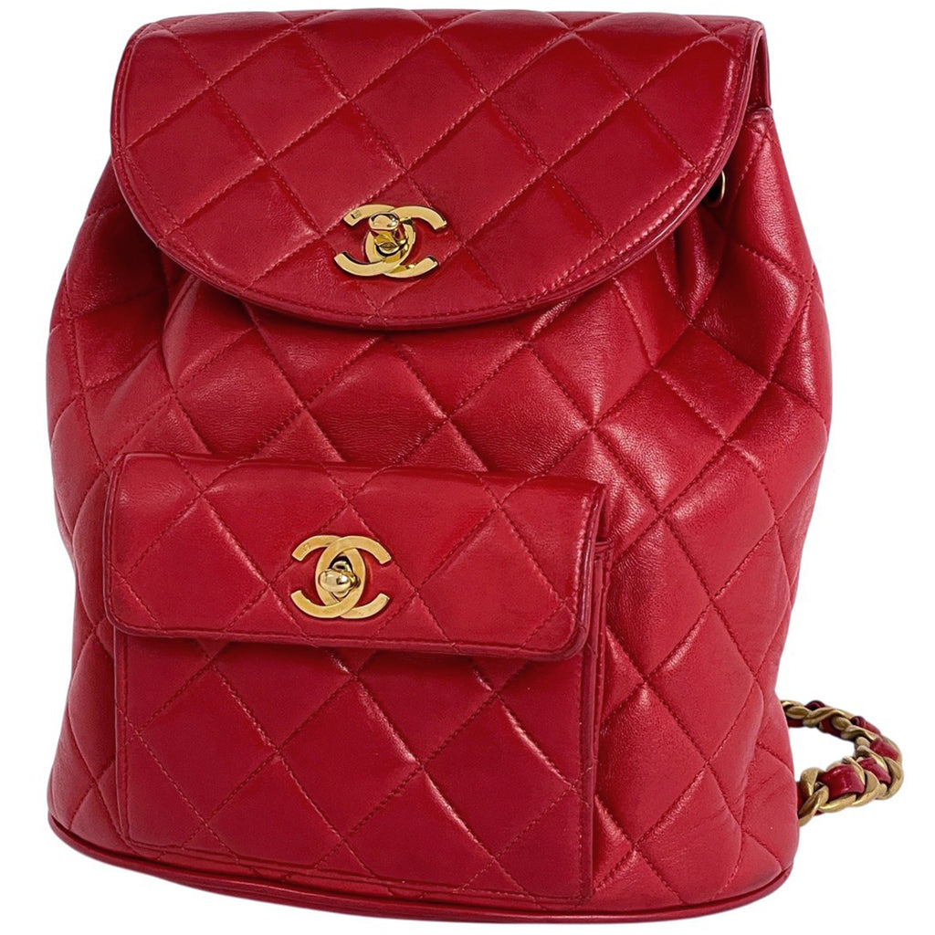 シャネル ココマーク チェーン リュックサック マトラッセ バックパック デイパック リュック レザー レッド レディース 【中古】brbag