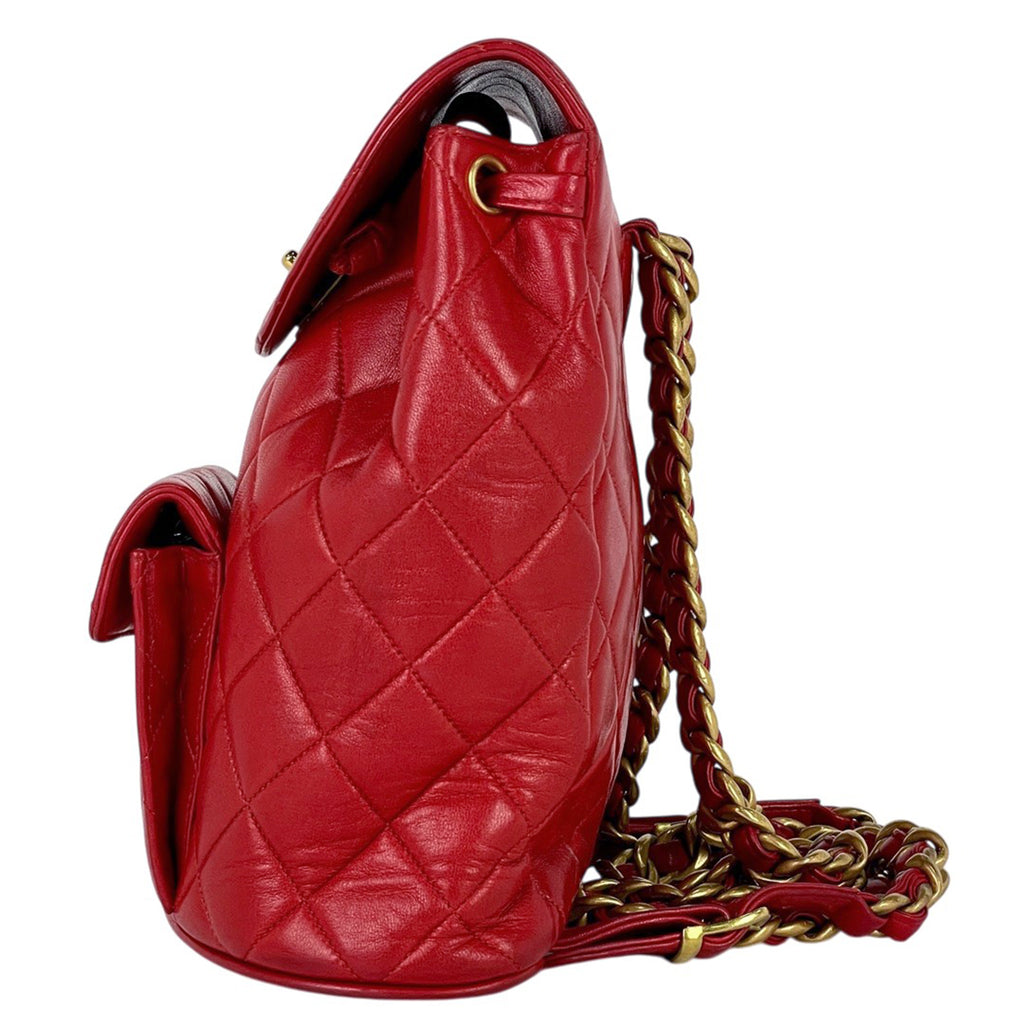 シャネル ココマーク チェーン リュックサック マトラッセ バックパック デイパック リュック レザー レッド レディース 【中古】brbag