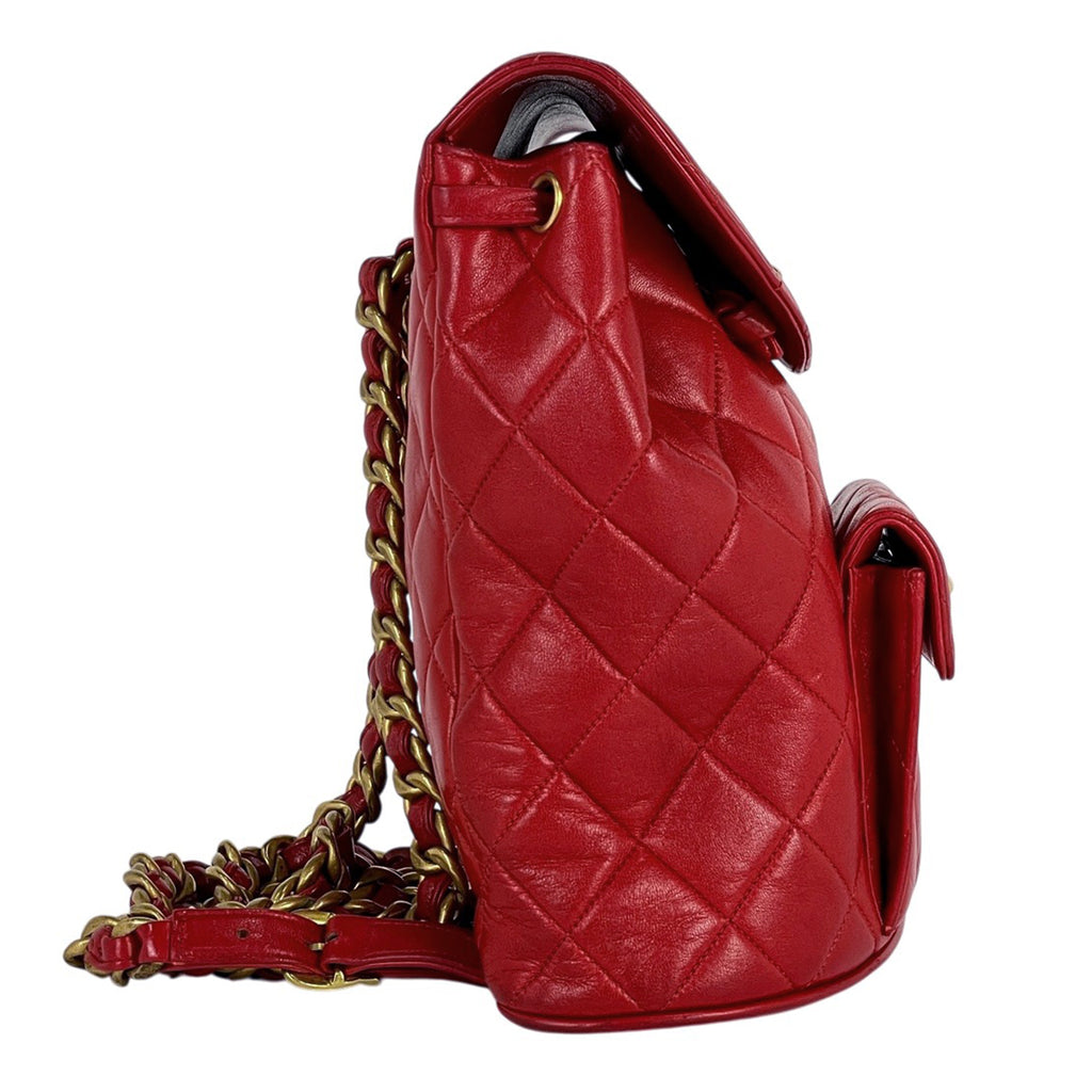 シャネル ココマーク チェーン リュックサック マトラッセ バックパック デイパック リュック レザー レッド レディース 【中古】brbag