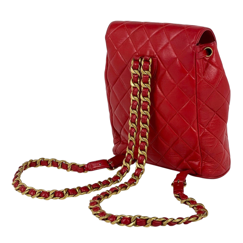 シャネル ココマーク チェーン リュックサック マトラッセ バックパック デイパック リュック レザー レッド レディース 【中古】brbag