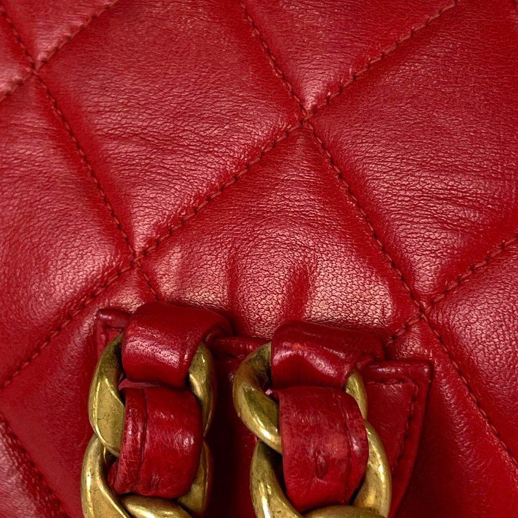 シャネル ココマーク チェーン リュックサック マトラッセ バックパック デイパック リュック レザー レッド レディース 【中古】brbag