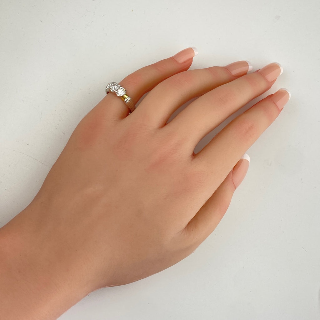 メレダイヤ デザインリング プラチナ YG イエローゴールド 指輪 リング 11号 Pt900 K18 ダイヤモンド レディース 【中古】nbjwl