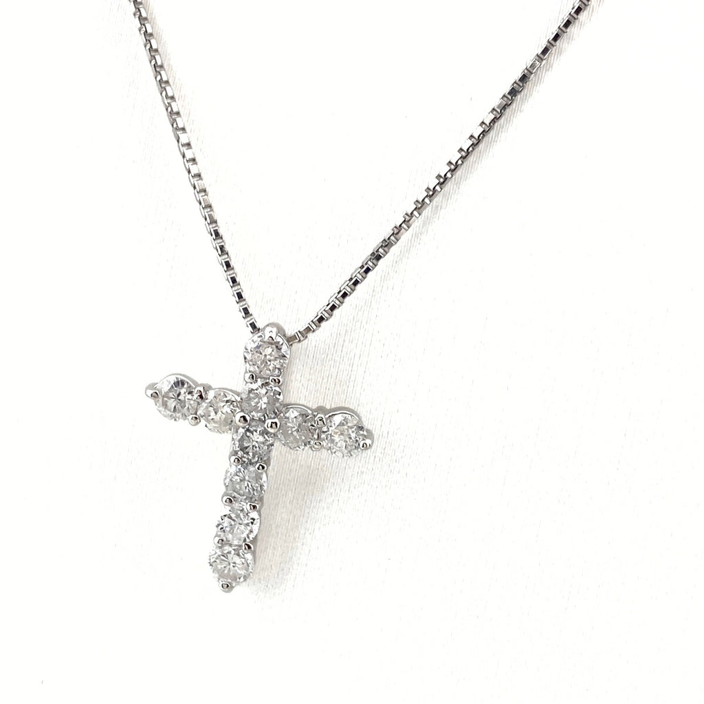 クロスモチーフ ネックレス プラチナ ペンダント メレダイヤ 十字架 ネックレス Pt900 Pt850 ダイヤモンド レディース 【中古】nbjwl