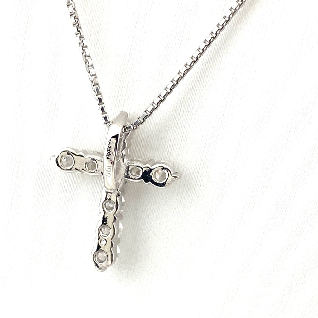 クロスモチーフ ネックレス プラチナ ペンダント メレダイヤ 十字架 ネックレス Pt900 Pt850 ダイヤモンド レディース 【中古】nbjwl