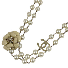 シャネル カメリア ネックレス ココマーク フェイクパール ロング 2連 ネックレス GP ゴールド レディース 【中古】bracc