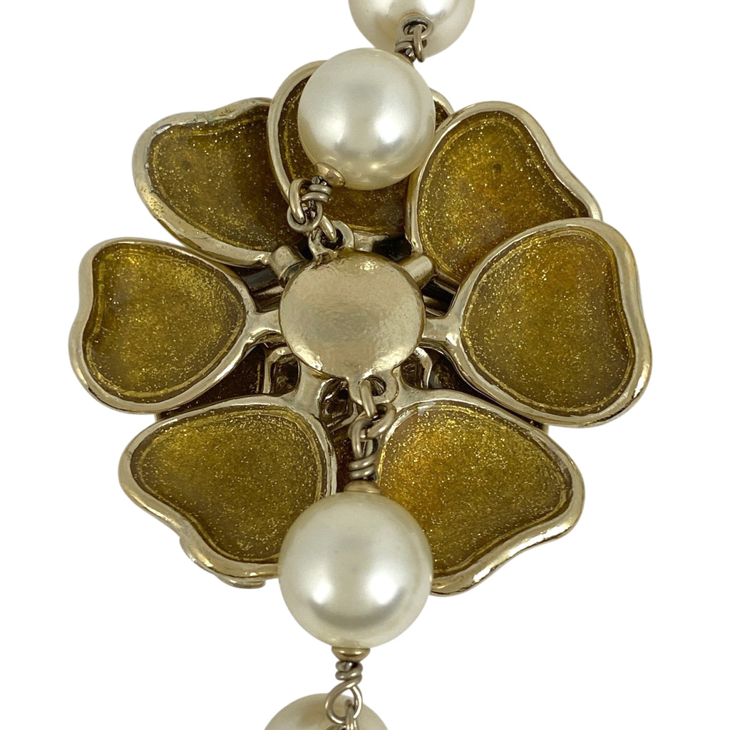 シャネル カメリア ネックレス ココマーク フェイクパール ロング 2連 ネックレス GP ゴールド レディース 【中古】bracc