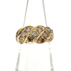 メレダイヤ デザインリング YG イエローゴールド 指輪 リング 13号 K18 ダイヤモンド レディース 【中古】nbjwl