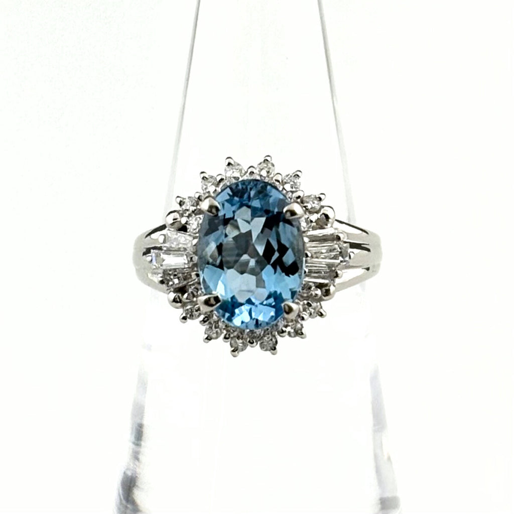 アクアマリン デザインリング プラチナ 指輪 メレダイヤ リング 11.5号 Pt900 アクアマリン ダイヤモンド レディース 【中古】nbjwl