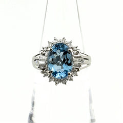 アクアマリン デザインリング プラチナ 指輪 メレダイヤ リング 11.5号 Pt900 アクアマリン ダイヤモンド レディース 【中古】nbjwl