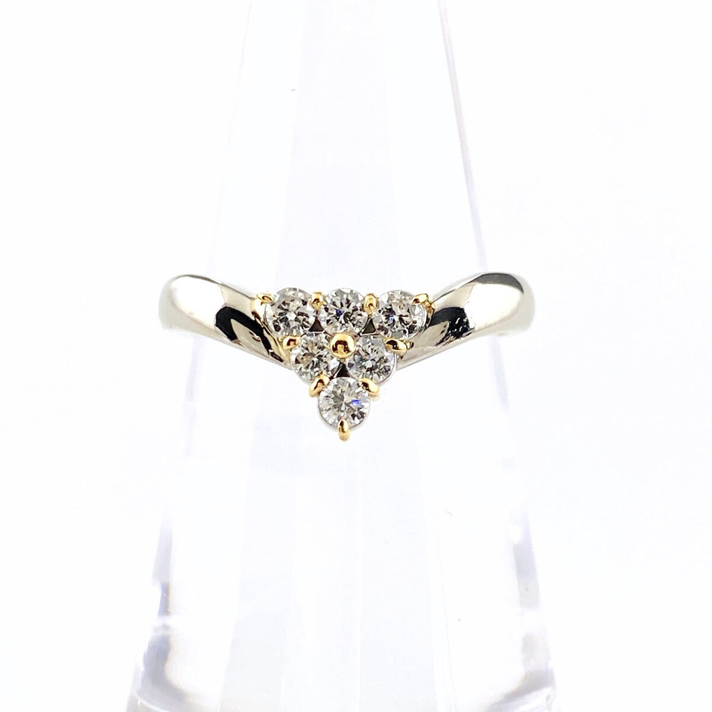 メレダイヤ デザインリング プラチナ YG イエローゴールド 指輪 リング 11号 Pt900 K18 ダイヤモンド レディース 【中古】nbjwl