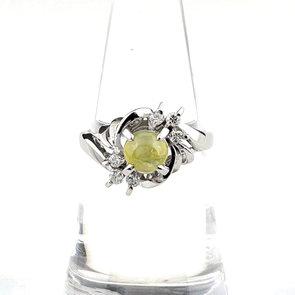 クリソベリルキャッツアイ デザインリング プラチナ 指輪 メレダイヤ リング 11号 Pt900 クリソベリルキャッツアイ ダイヤモンド レディース 【中古】nbjwl