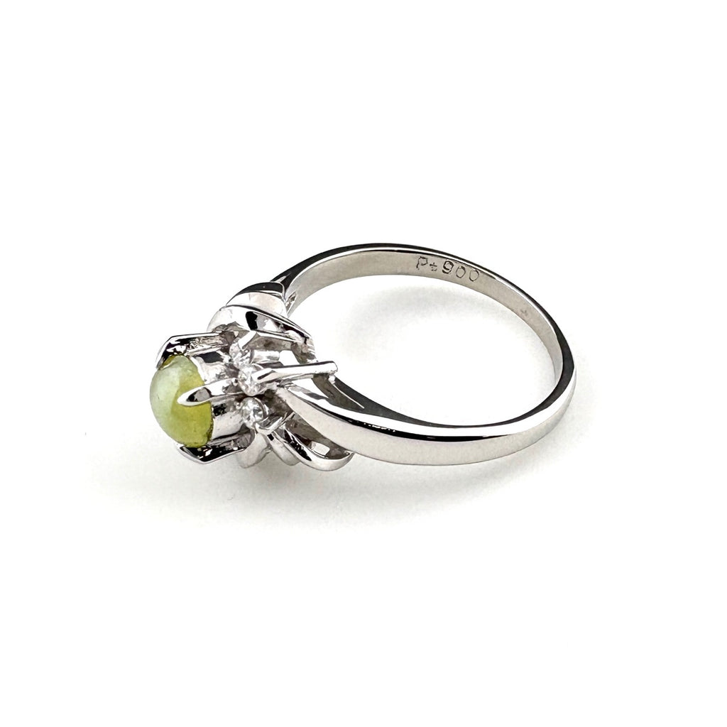 クリソベリルキャッツアイ デザインリング プラチナ 指輪 メレダイヤ リング 11号 Pt900 クリソベリルキャッツアイ ダイヤモンド レディース 【中古】nbjwl