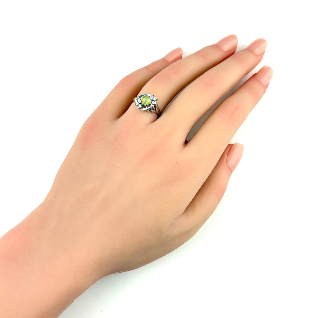 クリソベリルキャッツアイ デザインリング プラチナ 指輪 メレダイヤ リング 11号 Pt900 クリソベリルキャッツアイ ダイヤモンド レディース 【中古】nbjwl