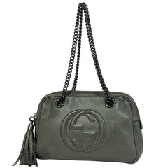 グッチ ソーホー ダブルチェーン ショルダーバッグ インターロッキングG タッセル フリンジ メタリック ショルダーバッグ レザー グリーン 308983 レディース 【中古】brbag