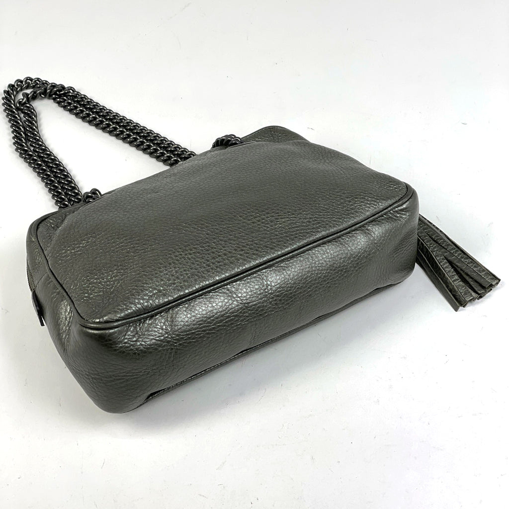 グッチ ソーホー ダブルチェーン ショルダーバッグ インターロッキングG タッセル フリンジ メタリック ショルダーバッグ レザー グリーン 308983 レディース 【中古】brbag