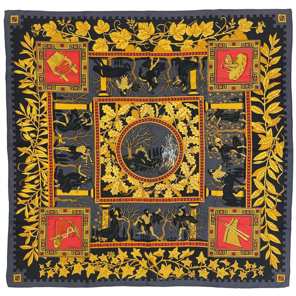 エルメス カレ 90 Musique Des Dieux 神々の音楽 スカーフ シルク グレー マルチカラー レディース 【中古】brbag