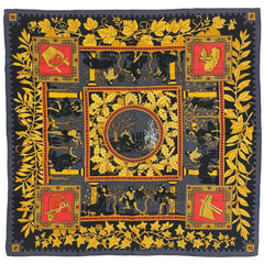 エルメス カレ 90 Musique Des Dieux 神々の音楽 スカーフ シルク グレー マルチカラー レディース 【中古】brbag