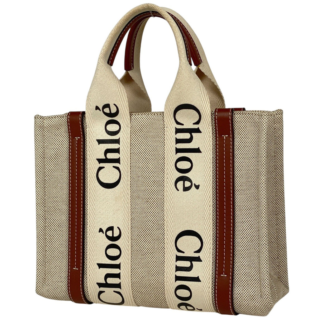 クロエ ウッディ スモール トートバッグ ロゴ ハンドバッグ トートバッグ キャンバス ベージュ レディース 【中古】brbag