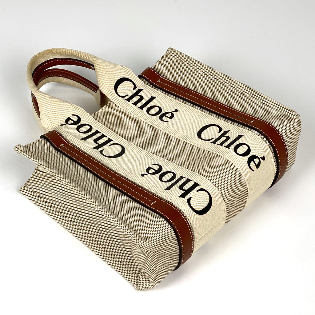 クロエ ウッディ スモール トートバッグ ロゴ ハンドバッグ トートバッグ キャンバス ベージュ レディース 【中古】brbag