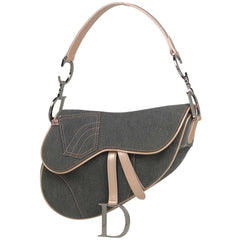 クリスチャンディオール サドルバッグ ハンドバッグ ワンショルダー ロゴ ショルダーバッグ デニム ピンク グレー レディース 【中古】brbag