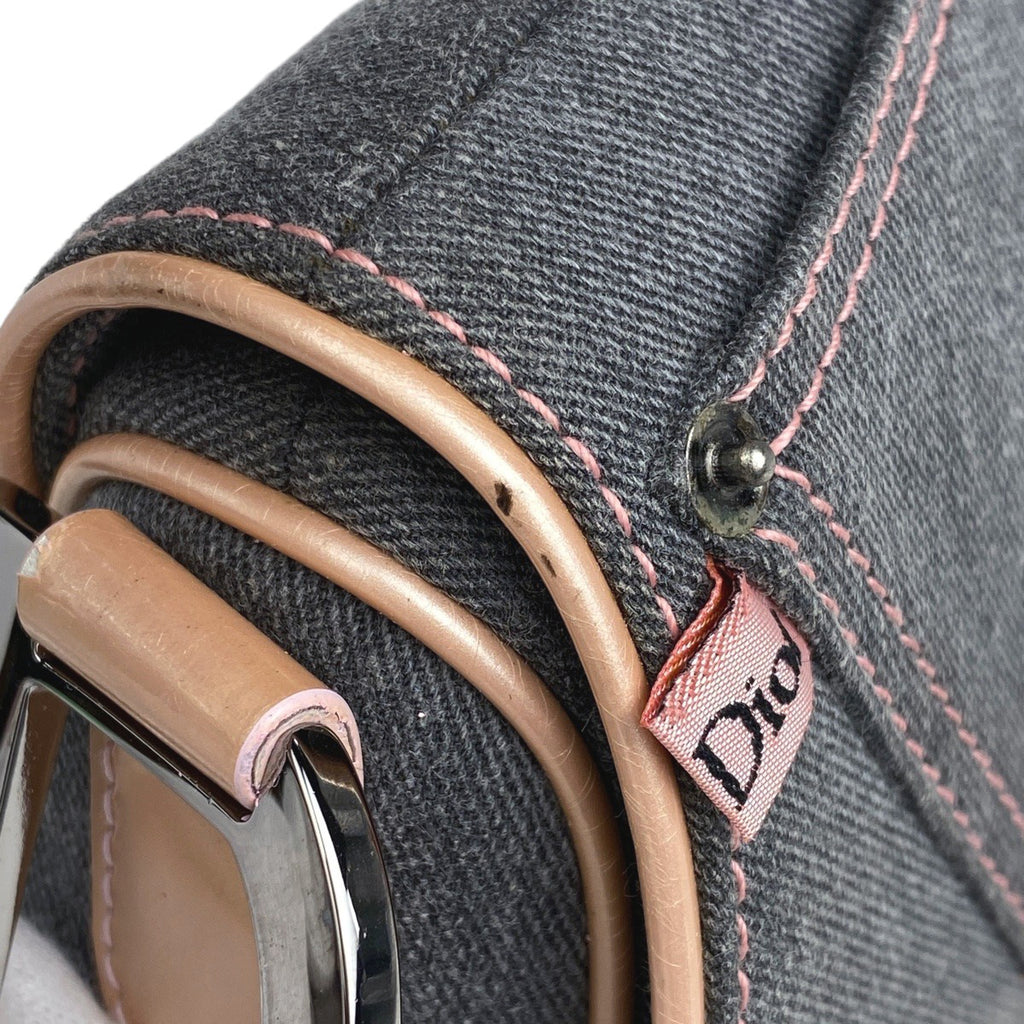 クリスチャンディオール サドルバッグ ハンドバッグ ワンショルダー ロゴ ショルダーバッグ デニム ピンク グレー レディース 【中古】brbag