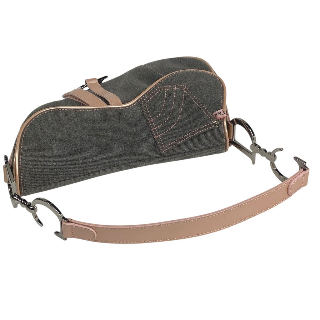 クリスチャンディオール サドルバッグ ハンドバッグ ワンショルダー ロゴ ショルダーバッグ デニム ピンク グレー レディース 【中古】brbag