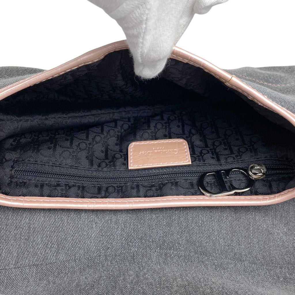 クリスチャンディオール サドルバッグ ハンドバッグ ワンショルダー ロゴ ショルダーバッグ デニム ピンク グレー レディース 【中古】brbag