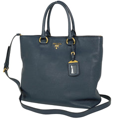 プラダ ロゴプレート トートバッグ 2WAY ショルダーバッグ トートバッグ レザー ネイビー レディース 【中古】brbag