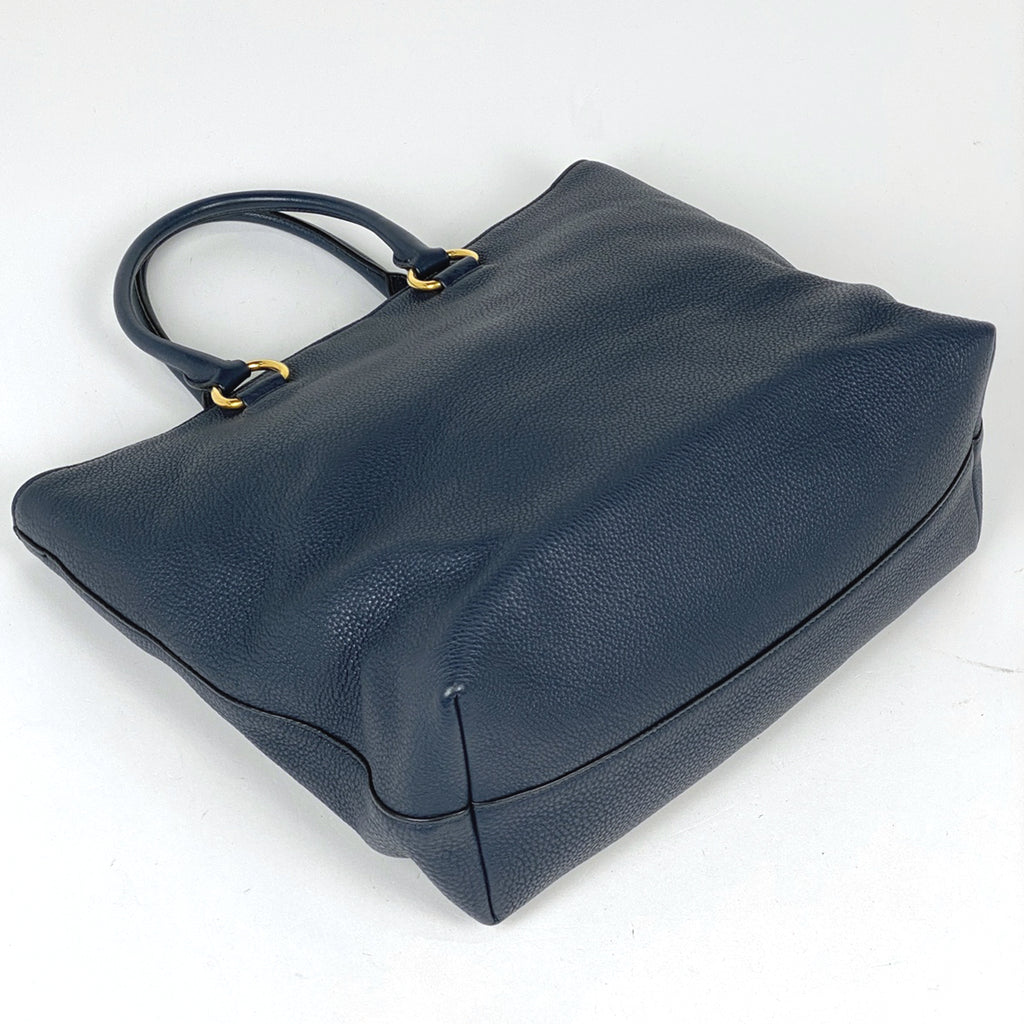 プラダ ロゴプレート トートバッグ 2WAY ショルダーバッグ トートバッグ レザー ネイビー レディース 【中古】brbag