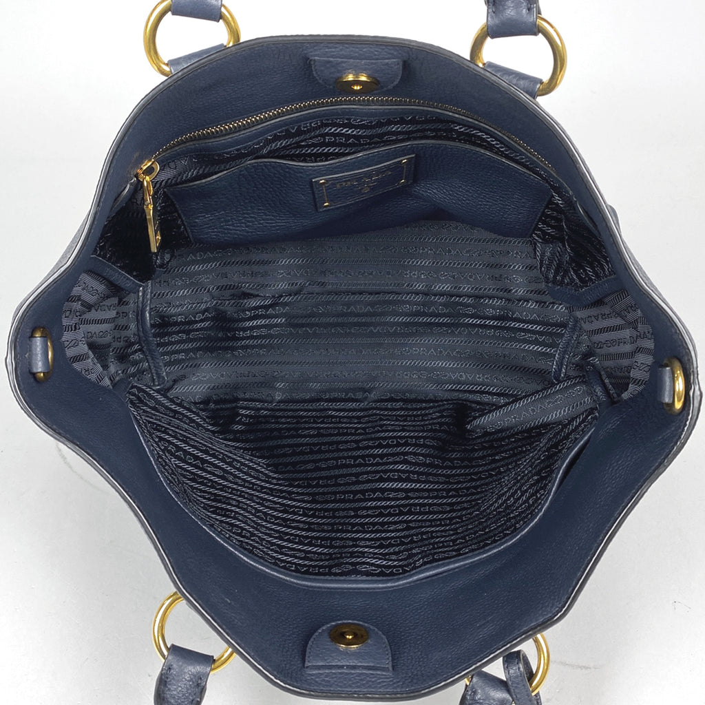 プラダ ロゴプレート トートバッグ 2WAY ショルダーバッグ トートバッグ レザー ネイビー レディース 【中古】brbag