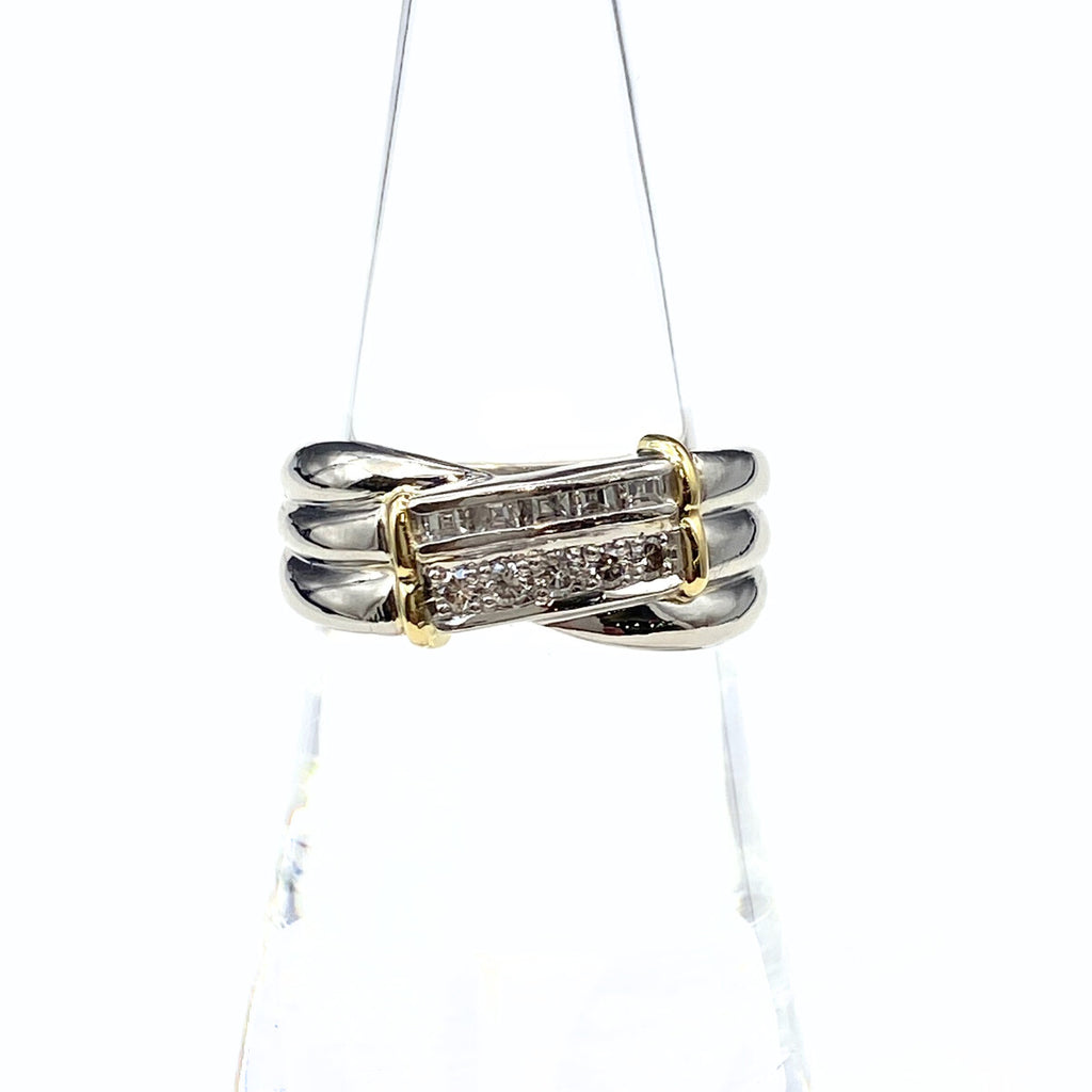 メレダイヤ デザインリング プラチナ YG イエローゴールド 指輪 リング 15号 Pt900 K18 ダイヤモンド レディース 【中古】nbjwl