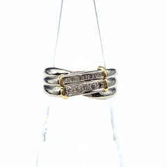 メレダイヤ デザインリング プラチナ YG イエローゴールド 指輪 リング 15号 Pt900 K18 ダイヤモンド レディース 【中古】nbjwl