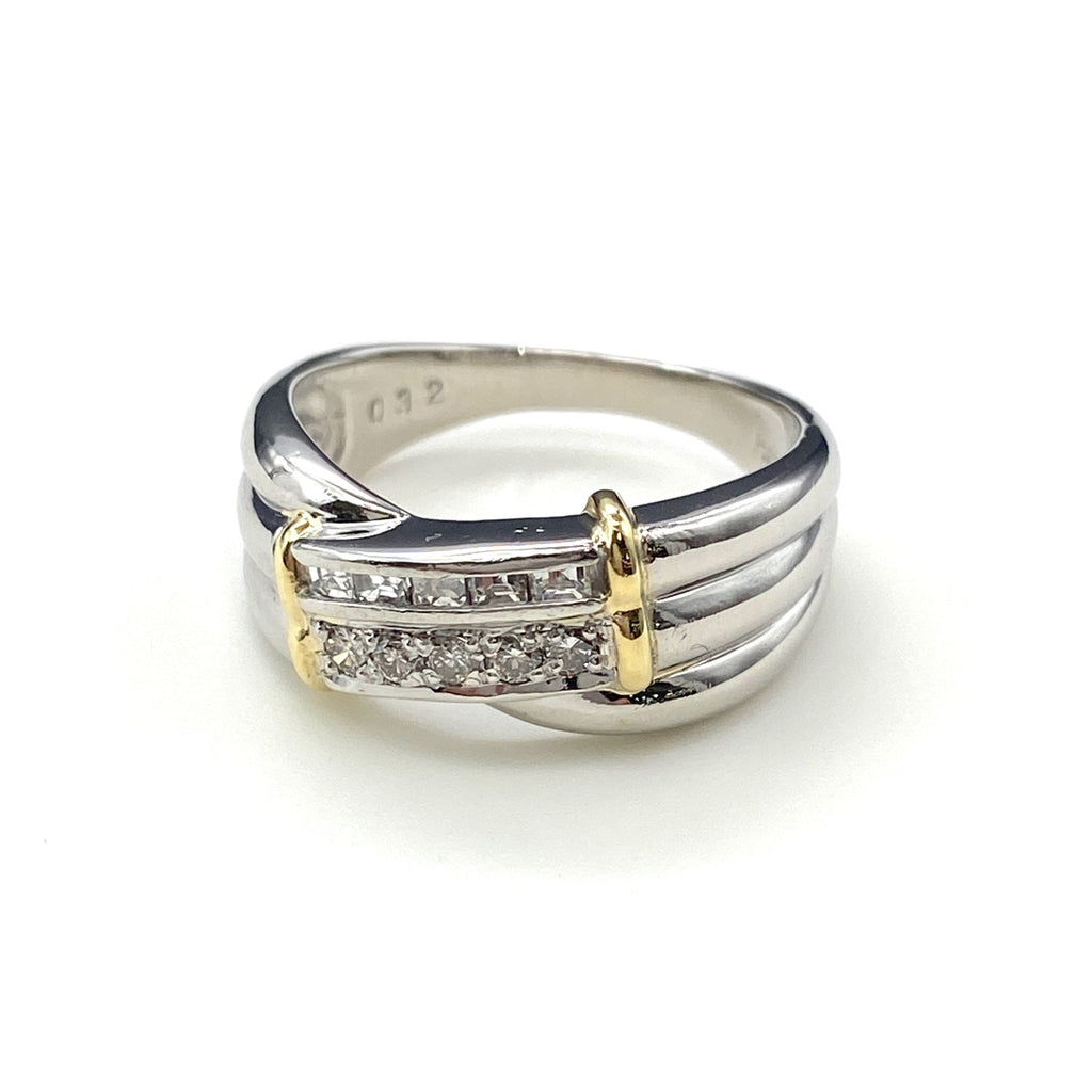 メレダイヤ デザインリング プラチナ YG イエローゴールド 指輪 リング 15号 Pt900 K18 ダイヤモンド レディース 【中古】nbjwl