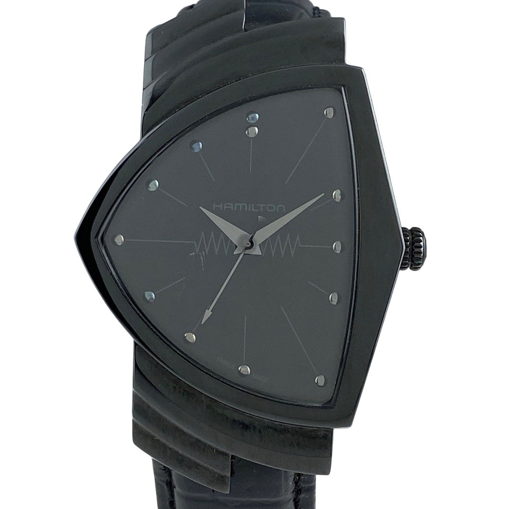 ハミルトン ベンチュラ H244010 腕時計 SS レザー クォーツ ブラック メンズ 【中古】wtcbb